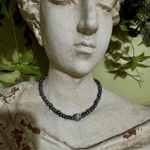 Rockstar in Rome Peacock pearl necklace with pave ball